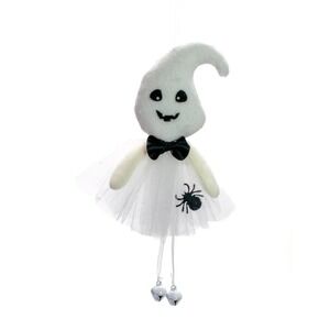 Ornament‎ Ghost Halloween Black Spider White Tulle Skirt Bow Bells NWT